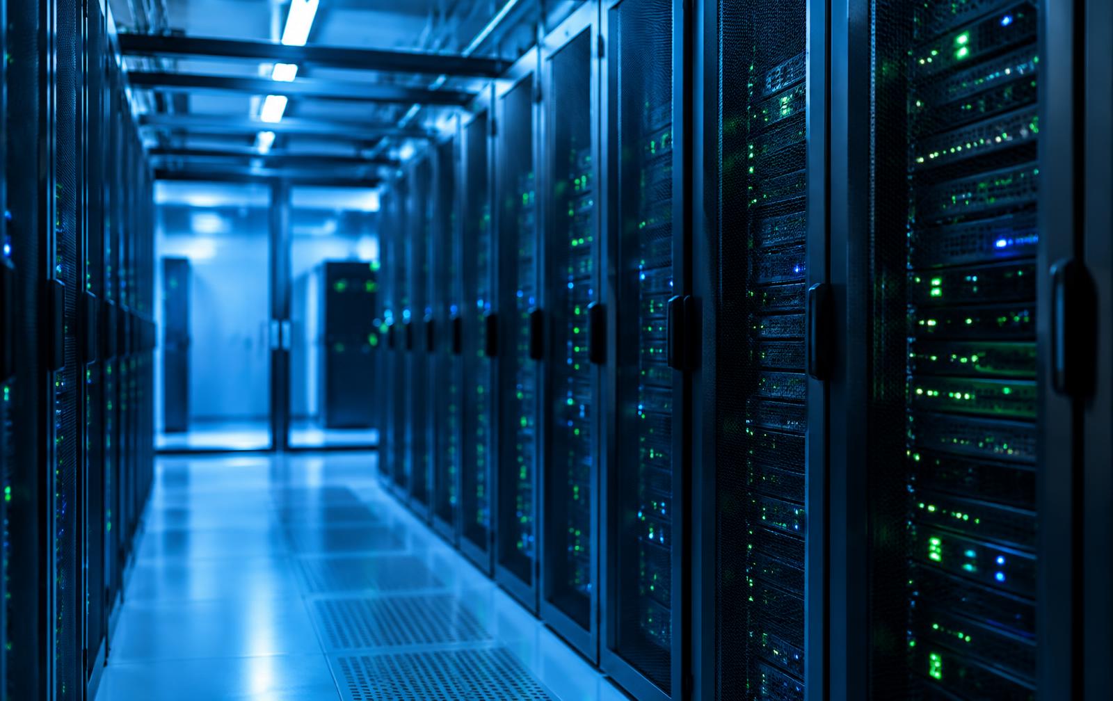 Rows of server racks in a data centre
